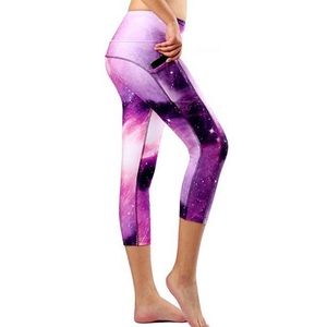 Munvot Purple & Pink Galaxy Pocket Crop Yoga Leggings Women’s Size Large